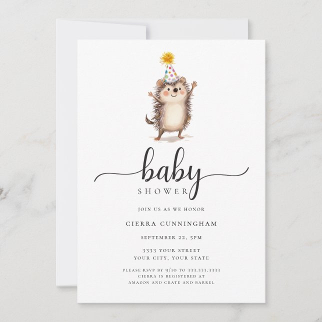 Adorable Hedgehog Baby Shower Invitation (Front)