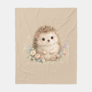 Adorable Hedgehog European Garden  Fleece Blanket