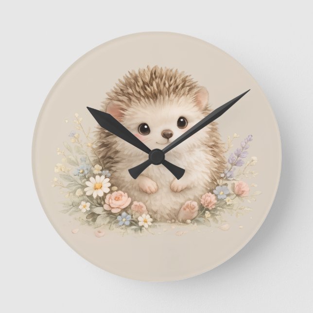 Adorable Hedgehog European Garden  Round Clock (Front)