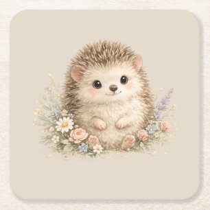 Adorable Hedgehog European Garden Square Paper Coaster