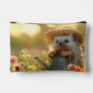 Adorable Hedgehog Gardener in a Flower Field Accessory Pouch