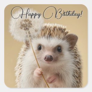 Adorable Hedgehog Holding a Dandelion Square Sticker