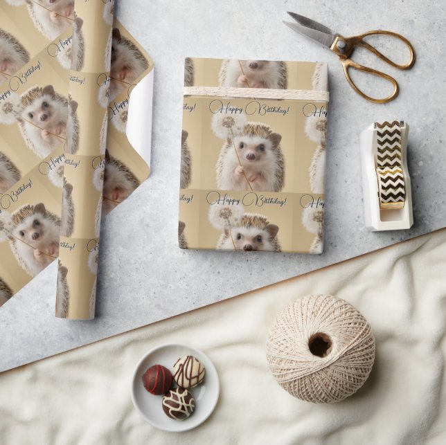 Adorable Hedgehog Holding a Dandelion Wrapping Paper (Crafts)