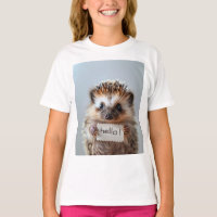 Adorable Hedgehog Holding "Hello!" Sign