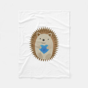 Adorable Hedgehog hugging a Blue Heart Fleece Blanket