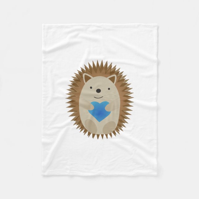 Adorable Hedgehog hugging a Blue Heart Fleece Blanket (Front)