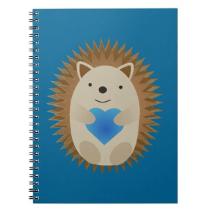 Adorable Hedgehog hugging a Blue Heart Notebook
