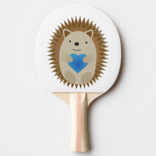 Adorable Hedgehog hugging a Blue Heart Ping Pong Paddle