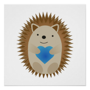 Adorable Hedgehog hugging a Blue Heart Poster