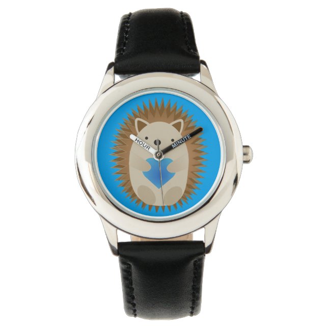 Adorable Hedgehog hugging a Blue Heart Watch (Front)