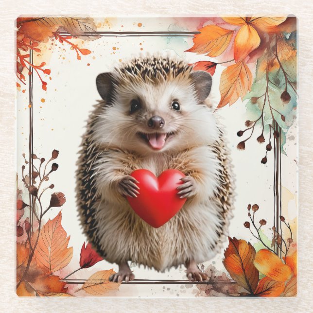 Adorable Hedgehog Trivet Glass Coaster (Front)