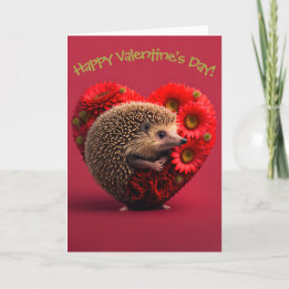 Adorable Hedgehog with Flowers for Valentine's Day Holiday Card