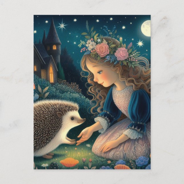 Adorable Hedgehog with Two Ears Fairy Tale Postcard (Front)