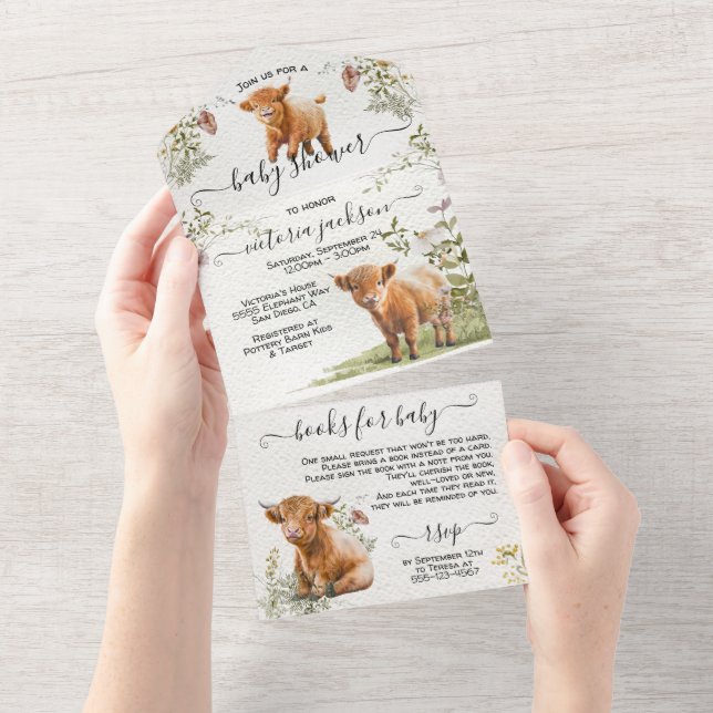 Adorable Highland Cow Baby Shower All In One Invitation (Tearaway)