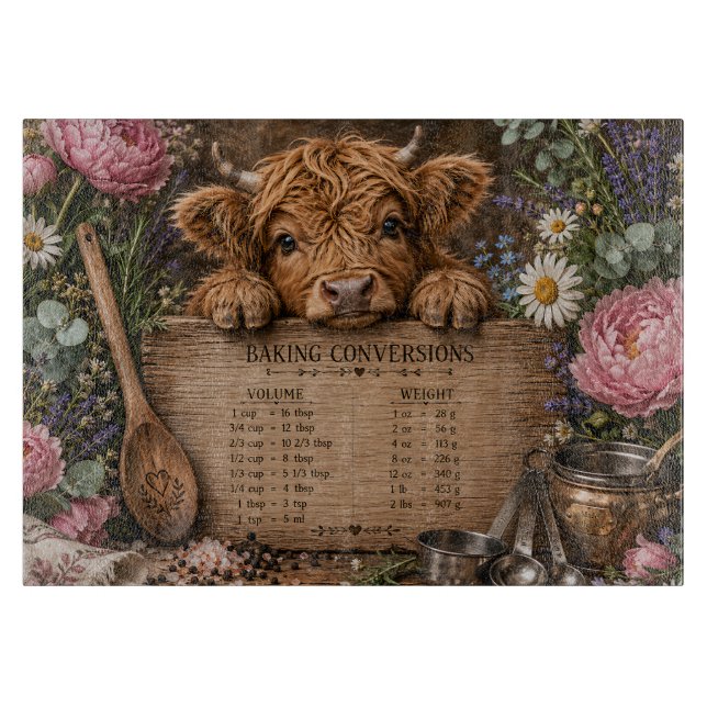 Adorable Highland Cow Conversion Chart Cutting Board (Front)