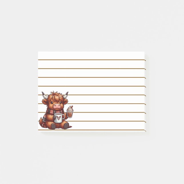 Adorable Highland Cow Enjoying Cosy Beverages Post-it Notes (Front)