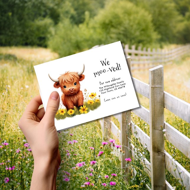 Adorable Highland Cow Moving Announcement Postcard (Creator Uploaded)