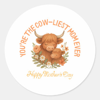 Adorable Highland Cow Mum Mother's Day Classic Round Sticker