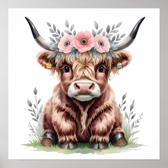 Adorable highland cow print.   poster (Front)
