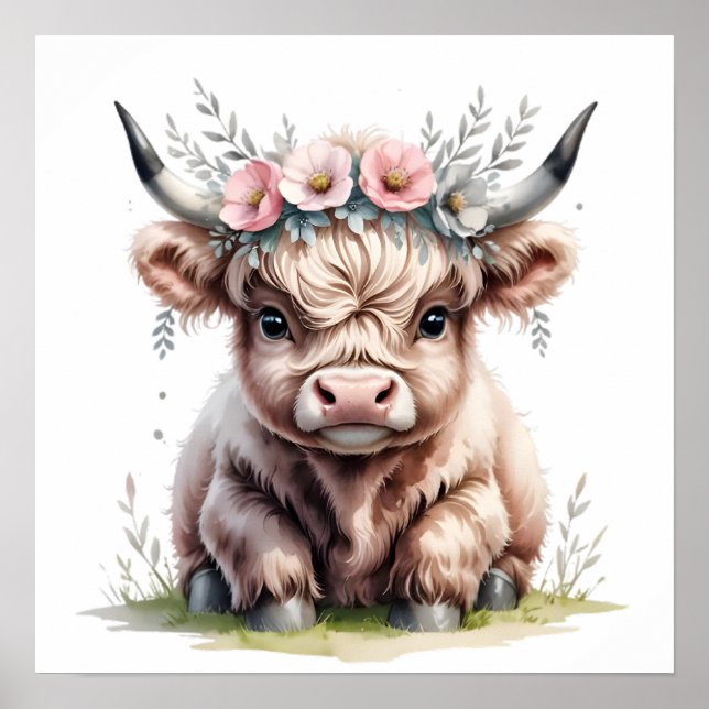 Adorable highland cow print.   poster (Front)