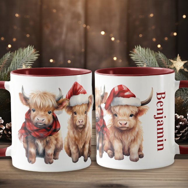 Adorable Highland Cows Calf Personalised Christmas Mug (Creator Uploaded)