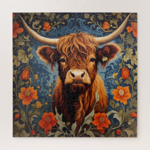 Adorable Highlands Cow William Morris Inspired Jigsaw Puzzle