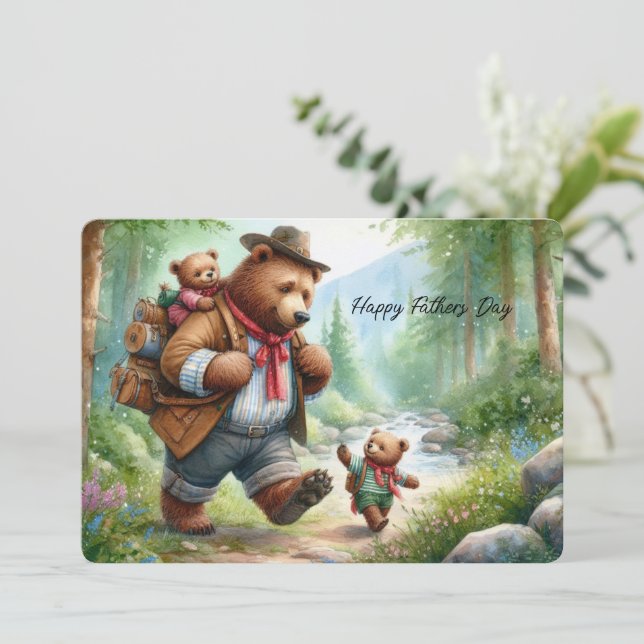 Adorable Hiking Bear With Cubs Father’s Day Card (Standing Front)