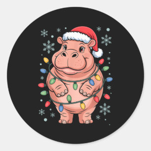 Adorable Hip Wrapped Christmas Light Santa Hat Win Classic Round Sticker