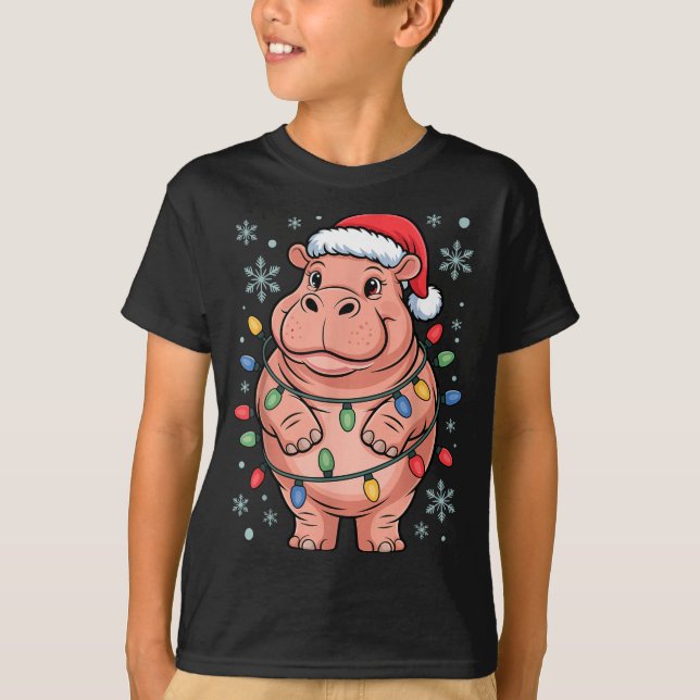 Adorable Hip Wrapped Christmas Light Santa Hat Win T-Shirt (Front)