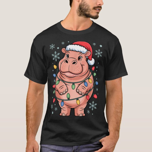 Adorable Hip Wrapped Christmas Light Santa Hat Win T-Shirt (Front)