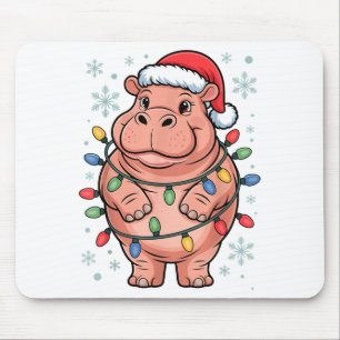 Adorable Hippo Wrapped Christmas Light Santa Hat W Mouse Pad