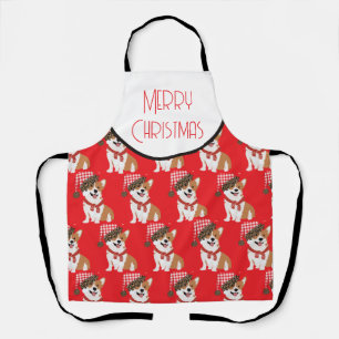 Adorable Holiday Puppy Wearing Christmas Santa Hat Apron