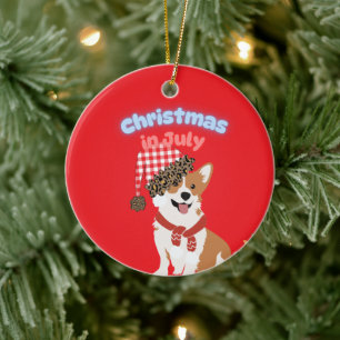 Adorable Holiday Puppy Wearing Christmas Santa Hat Ceramic Tree Decoration