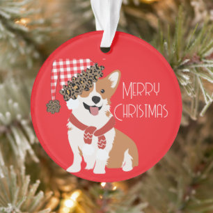 Adorable Holiday Puppy Wearing Christmas Santa Hat Ornament
