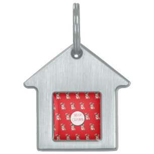 Adorable Holiday Puppy Wearing Christmas Santa Hat Pet ID Tag