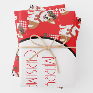 Adorable Holiday Puppy Wearing Christmas Santa Hat Wrapping Paper Sheet