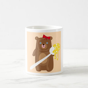 Adorable Honey Bear with Spoon And Red Bow  Coffee Mug