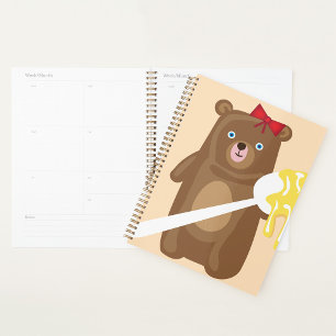 Adorable Honey Bear with Spoon And Red Bow Planner