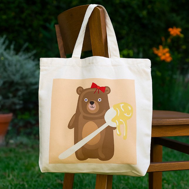 Adorable Honey Bear with Spoon And Red Bow  Tote Bag (Creator Uploaded)