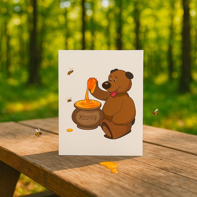 Adorable Honey Loving Bear with Honey Pot  Card (Creator Uploaded)