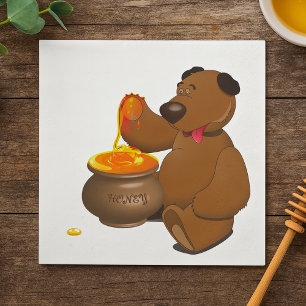 Adorable Honey Loving Bear with Honey Pot  Napkin