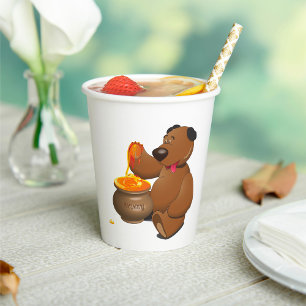 Adorable Honey Loving Bear with Honey Pot  Paper Cups