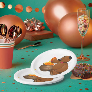 Adorable Honey Loving Bear with Honey Pot  Paper Plate