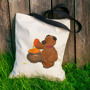Adorable Honey Loving Bear with Honey Pot Tote Bag