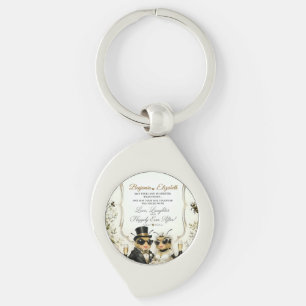 Adorable Honeybees, elegant floral wedding Key Ring