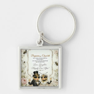 Adorable Honeybees, elegant floral wedding Key Ring