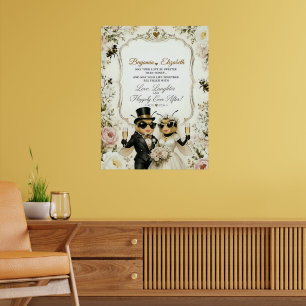 Adorable Honeybees, elegant floral wedding Poster