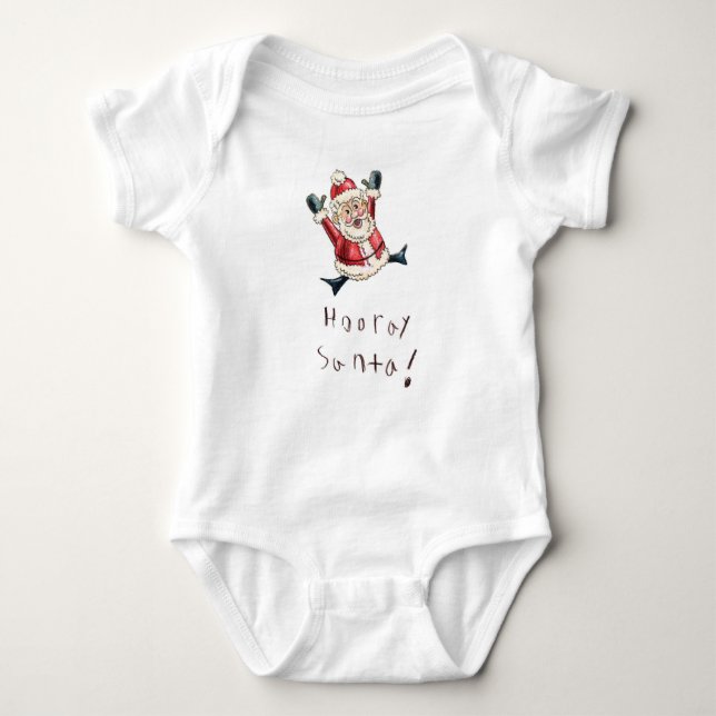 Adorable "Hooray Santa" Baby Shirt (Front)