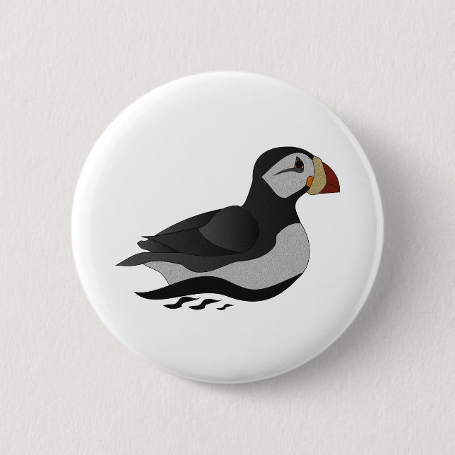 Adorable Horned Puffin Swimming Cartoon 6 Cm Round Badge (Front)