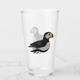 Adorable Horned Puffin Swimming Cartoon Glass